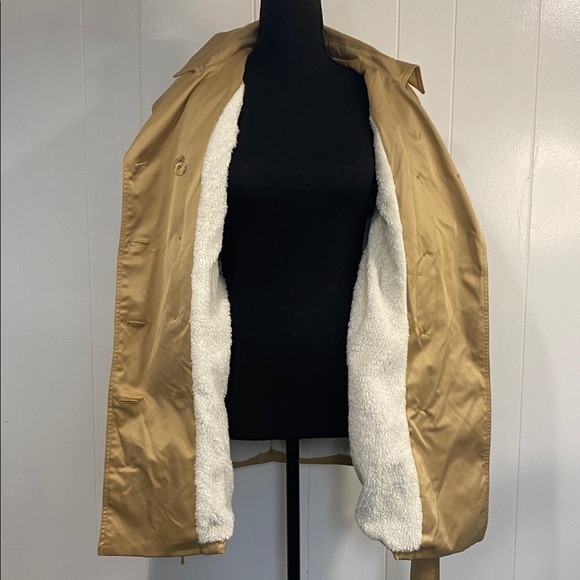 Fashion Nova Trench Coat Warming My Heart Faux Fur Lined Fleece Khaki Tan Large - Picture 11 of 15